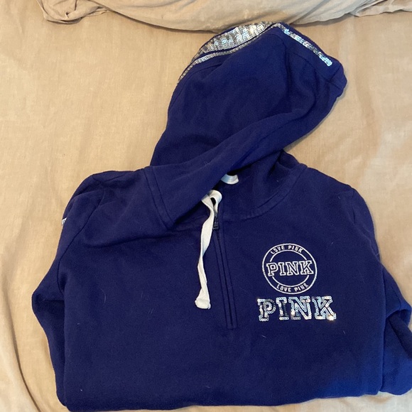 Victoria’s Secret pink 1/4 zip hoodie in royal blue with sequins in size small. - Picture 2 of 2